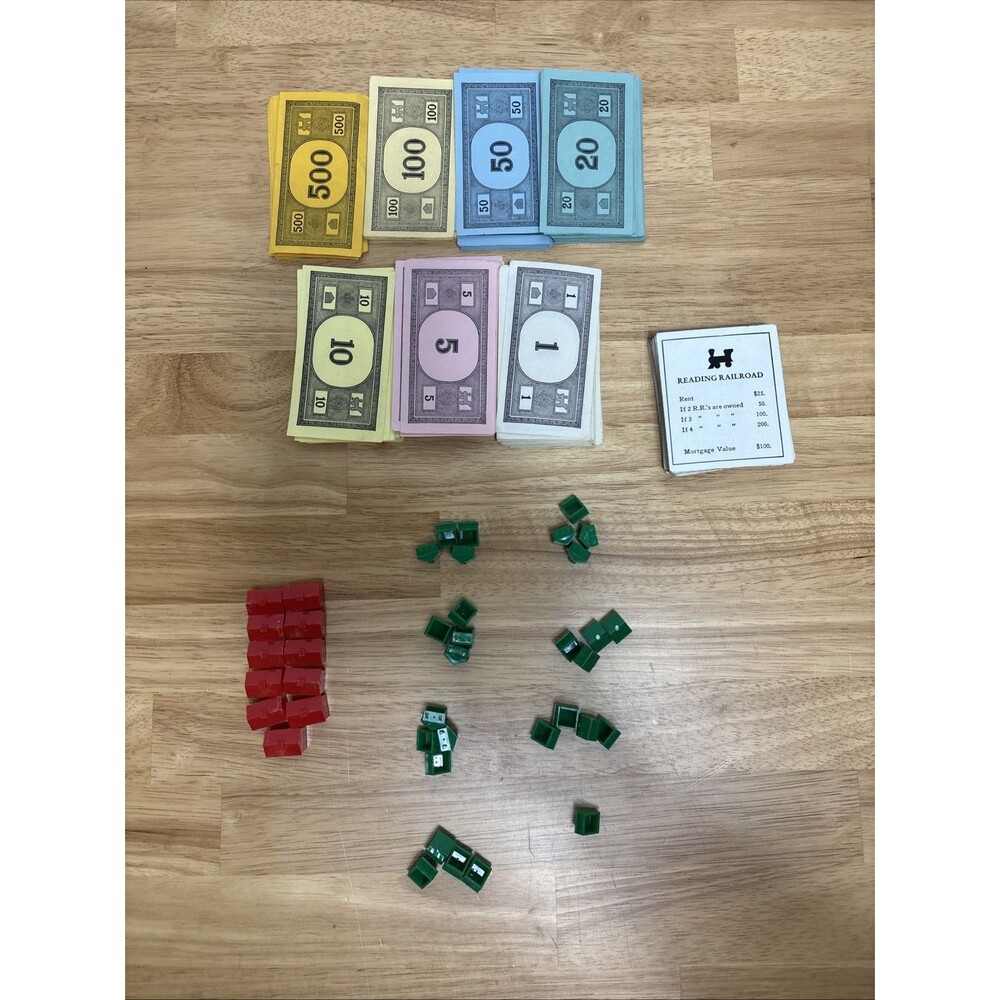 Monopoly Replacement Pieces Parts Houses Money Hotels Deeds Plastic